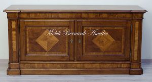 Sideboard in solid walnut 2 doors with olive wood inlays